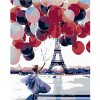 Maľovanie podľa čísel – Žena s mnohými balónikmi pri Eiffelovke, 80 × 100 cm, napnuté plátno na rám 8596530041597