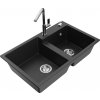 MEXEN/S MEXEN/S - Tomas granitový drez 2-bowl vrátane batérie Flora, čierna/srebrny metalik 6516-73-670401-00