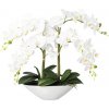 Umelá orchidea phalaenopsis 53 cm biela Real Touch v keramickej bielej miske 30,5x14x9,5 cm