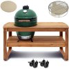 Big Green Egg Large so stolovým podstavcom, v stole Eucalyptus, s convEGGtorom v convEGGtorovom koši, s kameňom na pečenie, so 4 kolieskami
