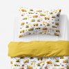 Goldea detské bavlnené obliečky duo - nákladné autá a bagre s medovo žltou 140 x 200 a 70 x 90 cm
