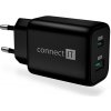 CONNECT IT Wanderer2 GaN nabíjací adaptér 1×USB-C + 1xUSB-A, 33W PD, ČIERNY