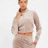 Guess couture full zip sweatshirt hnedá