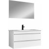 Kúpeľňový nábytok Cube 100 cm keramické umývadlo (2 zásuvky) so zrkadlom 60x100 cm lakované bielou farbou s vysokým leskom