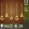 Vianočná led svetelná záclona vonkajšia - záves - zvonček/stromček/hviezda - 186led - 2m teplá biela