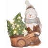 Dekorácia MagicHome Vianoce, Snehuliak s vozíkom, 6 LED, 3xAA, keramika, 35x24x43 cm (8090924)