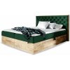 Wilsondo Čalúnená boxspring manželská posteľ WOOD 3 s úložným priestorom - zelená Kronos Rozmer: 180x200
