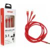 Amio Multi-kábel pre telefón USB C / micro USB 120cm červený FullLINK 3.1A UC-7