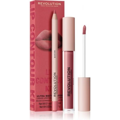 Makeup Revolution Lip Contour Kit Queen dlhotrvajúci matný tekutý rúž 3 ml + Queen ceruzka na pery 1 g kozmetická sada
