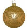 ORNEX Vianočná ozdoba sklenená guľa s ornamentmi sypaná zlatá, 7 cm