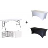 TENTino AKCIA! Skladací stôl 240x76 cm WHITE POLENÝ+ obrus ZADARMO Farba obrusu: ČIERNA / BLACK