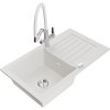 Mexen Pablo, granitový drez 752x436x161 mm, 1-komorový a drezová batéria Duo, biela, 6510-20-671701-02