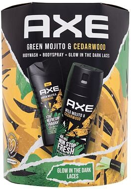 Axe Wild Mojito & Cedarwood dárková sada: deodorant 150 ml + sprchový gel 250 ml + fluoreskující tkaničky