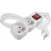 Predlžovací kábel 3 m / 2 zásuvky / s vypínačom / biely / PVC / 1 mm2