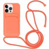 AppleKing silikónový kryt so šnúrkou a kapsou na karty pre iPhone 14 Pro Max - neónovo oranžový - možnosť vrátiť tovar ZADARMO do 30tich dní