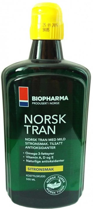 BioPharma Nórsky rybí olej s prírodnou citrónovou príchuťou Norsk Tran 500 ml