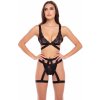 René Rofé 3pc Straps and Garters Bra Set Black S/M