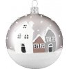Ozdoba vianočná guľa, farebné domčeky, 8cm