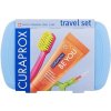 Curaprox Travel Set Blue sada:: skládací zubní kartáček CS 5460 Ultra Soft 1 ks + zubní pasta Be You Pure Happiness Peach & Apricot 10 ml + mezizubní kartáček 2 ks + držák na mezizubní kartáček 1 ks