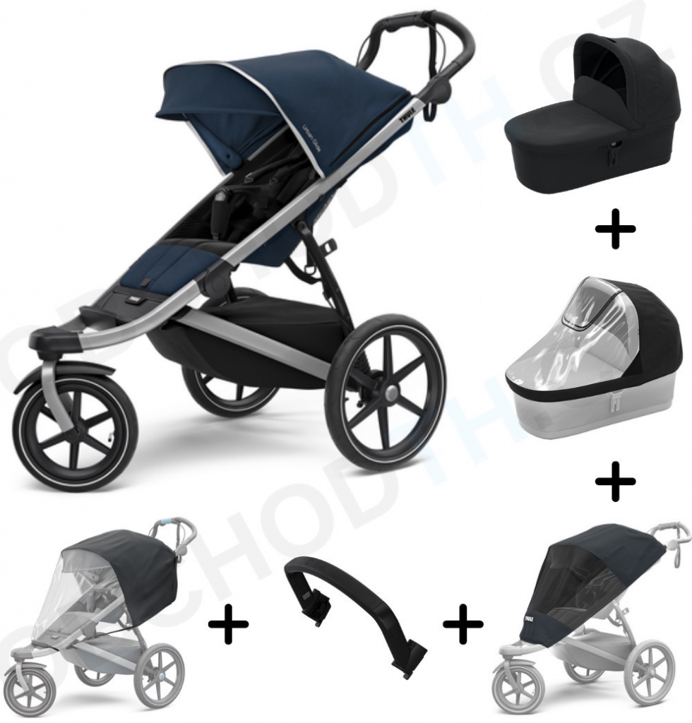 Thule Urban Glide 2 Alu / Majolica Blue 2021 + pláštenka + ochranná sieť + madlo + vanička + pláštenka na vaničku