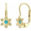 Zlaté náušnice květinky s přírodním modrým topazem