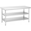 Royal Catering Pracovný stôl z ušľachtilej ocele - 150 x 70 cm - nosnosť 600 kg - 3 úrovne RCWT-150X70-3L-E