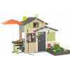 Domček Priateľov so stolom a hrami pod slnečníkom Friends House Evo Playhouse Life Smoby v natur farbách rozšíriteľný