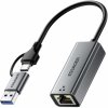 ESSAGER 2v1 ethernet redukcia - RJ45 na USB-C / USB-A - sivá - možnosť vrátiť tovar ZADARMO do 30tich dní