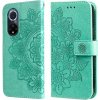 Peňaženkové kožené puzdro FLOWERS na Huawei Nova 9 - Zelená