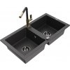 MEXEN/S MEXEN/S - Mario granitový drez 2-bowl vrátane batérie Flora, čierna kropenatá 6504-76-670401-57-B