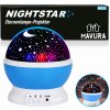MAVURA NIGHTSTAR projektor hviezdnej oblohy detské nočné svetlo pre deti, svetlo hviezd 360° otáčanie LED 8 farieb galaxie