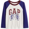 Detské tričko GAP V-FRCH LS LOGO RAGLAN T biela tmavo modrá červená