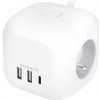 Solight 3z + USB A+C predlžovací prívod - kocka, kábel 2m, 3 x 1mm2, biely, vypínač