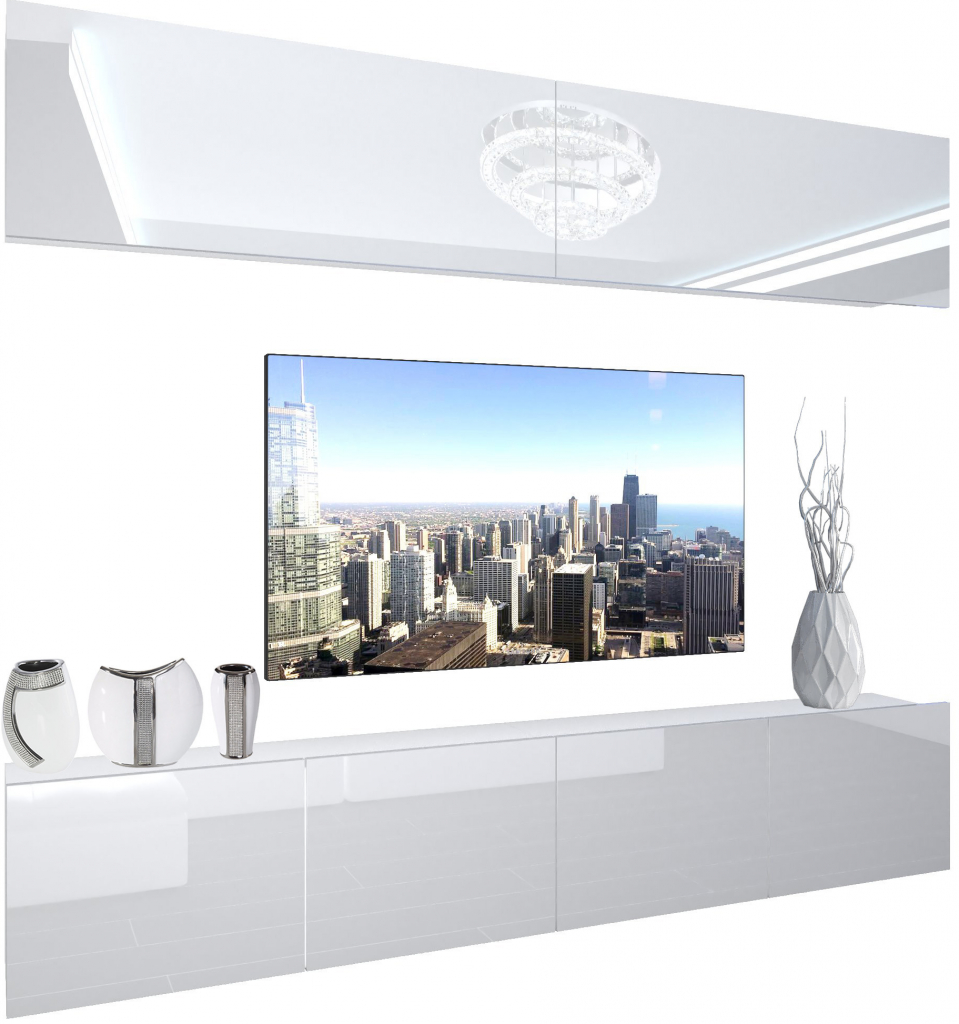 Obývacia stena Belini Premium Full Version biely lesk LED osvetlenie Nexum 86