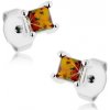 Šperky eshop - Náušnice z ocele 316L, štvorcový syntetický opál oranžovej a zelenej farby, 3 mm S56.07