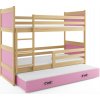 BMS Group Poschodová posteľ s prístelkou RICO 3 200x90 Borovica - Ružová