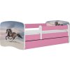 Kocot kids Detská postieľka Babydreams bežiaci koník ružová, variant 80x180, se šuplíky, s matrací