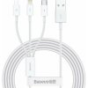 Baseus CAMLTYS-02 Superior Fast Charging Datový Kabel 3v1 USB-C, Lightning, MicroUSB 1.5m White