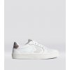 SALVAS White Leather Silver Cloud Logo Snake Skin Print Sneaker