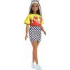 MATTEL Barbie modelka 179 Ohnivé tričko a kockovaná sukňa