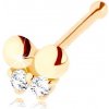 Šperky eshop - Zlatý piercing do nosa 585, rovný - motýlik zdobený čírymi zirkónikmi GG95.22