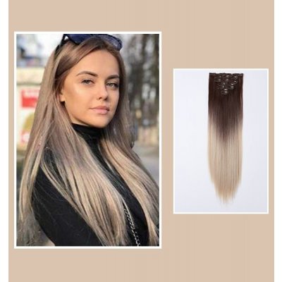 Vlasy clip in 7 pásov - blond ombré vlasové príčesky rovné 60 cm