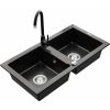 Dvojkomorový granitový drez MEXEN MARIO s kuchynskou batériou čierny