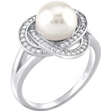 SILVEGO Strieborný prsteň Laguna s pravou prírodnou bielou perlou LPS0044W