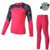 SENSOR MERINO IMPRESS SET dětský triko dl.rukáv + spodky magenta/floral vel. 130; Růžová triko, spodky