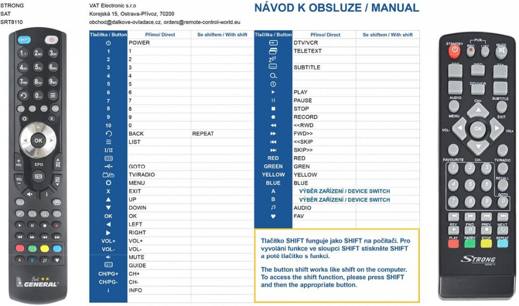 Diaľkový ovládač General Strong SRT8110