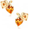 Šperky eshop - Náušnice v žltom 14K zlate - žlté citrínové srdiečko s uviazanou mašľou S3GG88.15