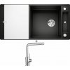 Blanco AXIA III XL 6 S čierna + sklenená krájacia doska 525857 + Blanco MILA chróm 519414