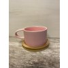 Šálka keramická s drevenou podšálkou - ružová