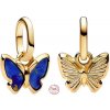 Charm Sterlingové stříbro 925 Mini medailon Motýl, modrý malý, pozlacený, přívěsek na náramek zvíře
